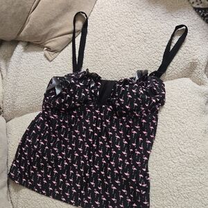 Pink Flamingo Black Bathing Suit Top